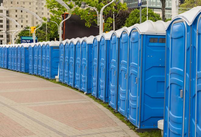 portable restrooms lined up at a marathon, ensuring runners can take a much-needed bathroom break in Grapevine